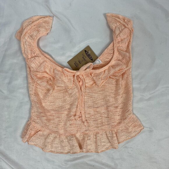 Sage Tops - Sage The Label NWT Size S Crochet Cropped Blouse V-Neck Ruffle Pink Cottagecore